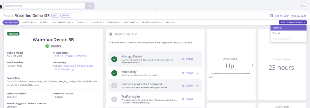 A Cisco ISR device dashboard in ANM.