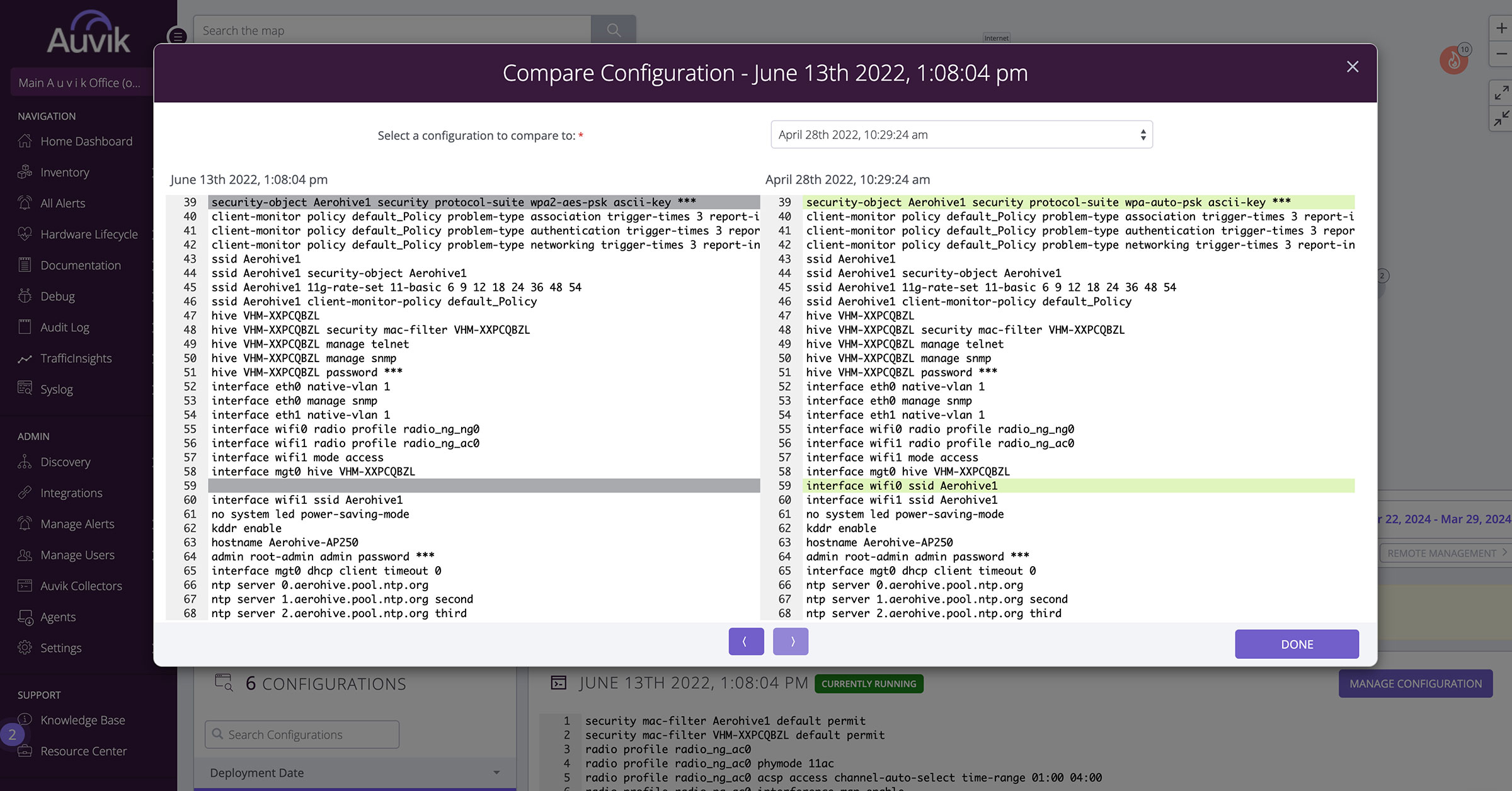 screenshot - automated configuration compare and change management