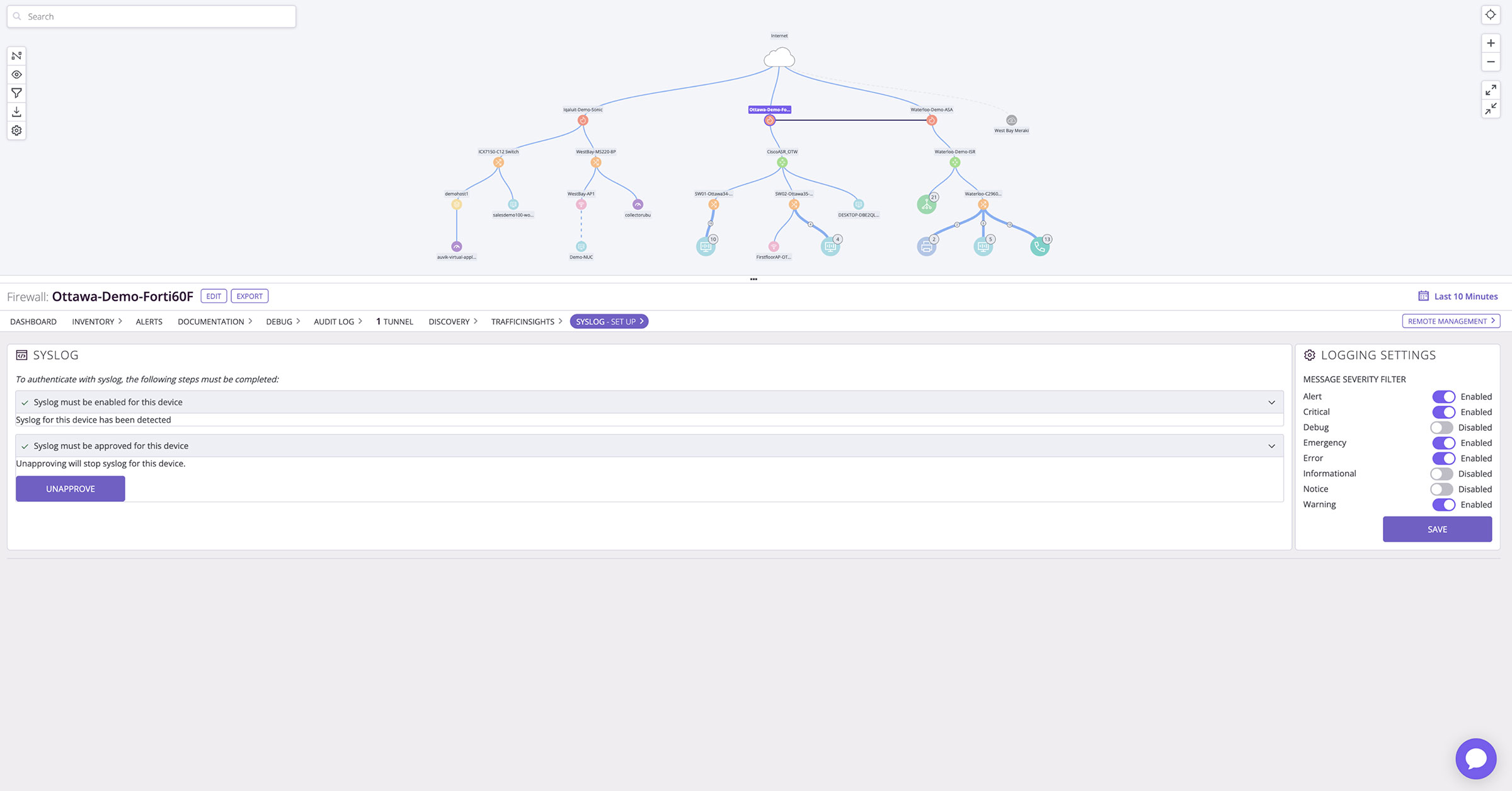 screenshot - customizable syslog alerting